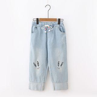 Rabbit Embroidered Crop Jeans