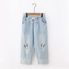 Rabbit Embroidered Crop Jeans