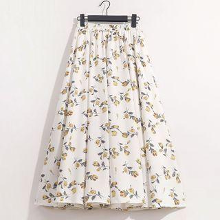 Floral Midi A-line Skirt Yellow Tulip - White - 58-96cm