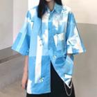 Short-sleeve Cloud Print Shirt Blue - One Size