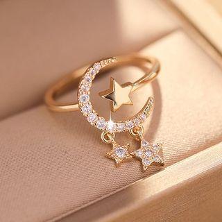 Rhinestone Star Ring 1pc - Gold - One Size