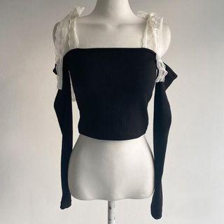 Off Shoulder Plain Lace Skinny Crop Top