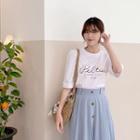 Letter-printed Elbow-sleeve T-shirt Ivory - One Size