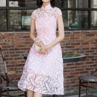 Cap-sleeve Fringed Mandarin Collar Dress