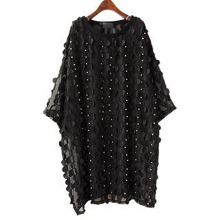 Rhinestone 3/4 Sleeve Chiffon Dress
