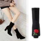 Flower Applique Chunky-heel Short Boots