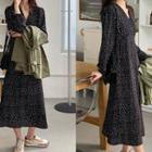 V-neck Polka-dot Dress Black - One Size
