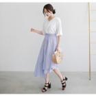 Asymmetric-hem Buttoned Stripe Long Skirt