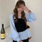 Long-sleeve V-neck Knit Panel Blouse