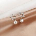 Star Rhinestone Faux Pearl Earring E1609-5 - 1 Pair - Gold - One Size