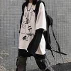 Mock Two-piece Long-sleeve T-shirt White & Black - One Size