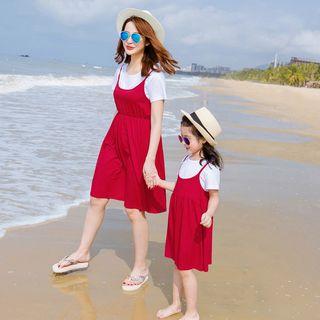 Family Matching Set: Spaghetti Strap Dress + Short-sleeve T-shirt
