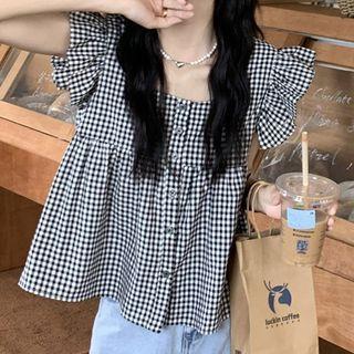 Sleeveless Gingham Check Flowy Camisole Top