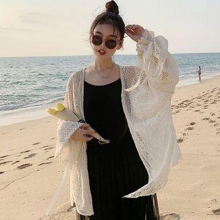 Lace Open-front Jacket Coat - Almond - One Size