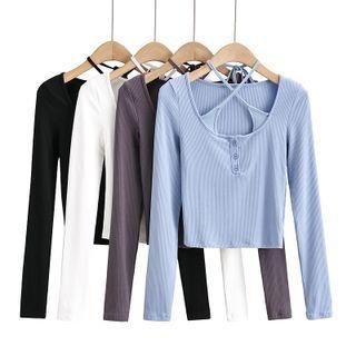 Mock Two-piece Long-sleeve Strappy Cropped T-shirt