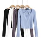 Mock Two-piece Long-sleeve Strappy Cropped T-shirt