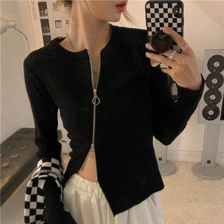 Asymmetrical Ribbed Zip-up Cardigan