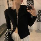 Asymmetrical Ribbed Zip-up Cardigan