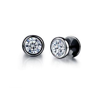 Simple And Fashion Plated Black Geometric Round 316l Stainless Steel Stud Earrings With Cubic Zirconia Black - One Size