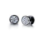 Simple And Fashion Plated Black Geometric Round 316l Stainless Steel Stud Earrings With Cubic Zirconia Black - One Size
