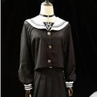 Long-sleeve Sailor Collar Top Black - One Size