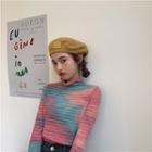 Color-block Turtle-neck Long-sleeve Slim-fit Top As Figure - One Size