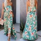 Sleeveless Floral Print Slit-hem A-line Maxi Dress