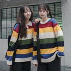 Rainbow Stripe Polo Collar Knit Top / Round Neck Knit Top