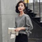 Tie-cuff Gingham Blouse