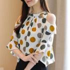 3/4-sleeve Cold-shoulder Dotted Blouse