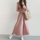 V-neck Linen Wide-leg Jumpsuit