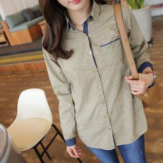 Tab-sleeve Pocket-front Patterned Shirt