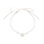 Faux Pearl Layered Mesh Choker Rose Flower - White - One Size