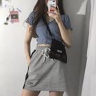 Short-sleeve Knit Top / A-line Mini Skirt