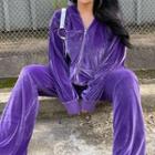 Set: Angel Wing Print Velvet Hoodie + Long Pants