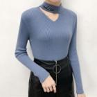 Mock Neck Cut Out Knit Top