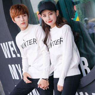Couple Matching Mock-neck Lettering Sweater