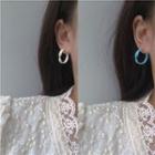 Twisted Alloy Open Hoop Earring 1 Piece - Non-matching - Silver - Blue & Beige - One Size