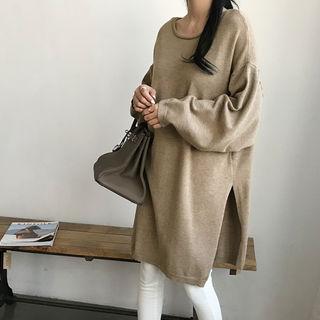Round-neck Balloon-sleeve Long Knit Top