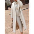 Hooded Open-front Wool Blend Coat With Sash Ivory - One Size