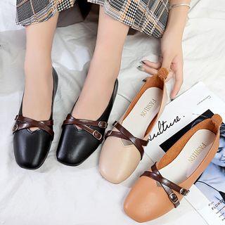 Double Buckled Square Toe Flats