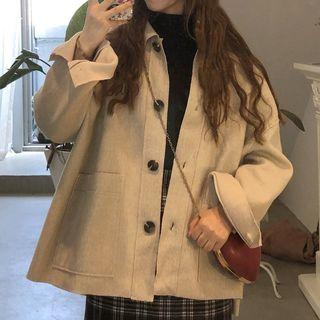 Plain Button Jacket Oatmeal - One Size