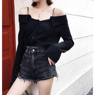 Chain Strap Cold-shoulder Shirt