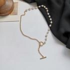 Asymmetric Faux Pearl Necklace 1 Piece - White & Gold - One Size