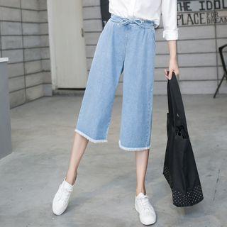 Fray Hem Cropped Wide Leg Jeans