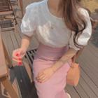 Short-sleeve Cutout Top + Plain Skirt