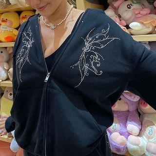 Butterfly Rhinestone Zip Hoodie