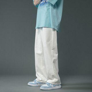 Plain Wide Leg Straight Leg Sweat Pants