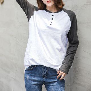 Long-sleeve Raglan Henley T-shirt