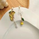 Cat Flower Faux Pearl Asymmetrical Alloy Dangle Earring